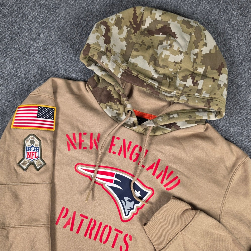 Nike New England Patriots Salute to Service Hoodie Mens XL Tan Camo USA